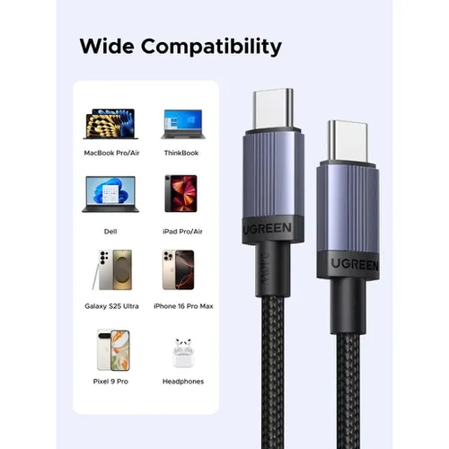 Cáp sạc nhanh USB Type-C dài 3M màu đen xám 240W Ugreen 65909 L532