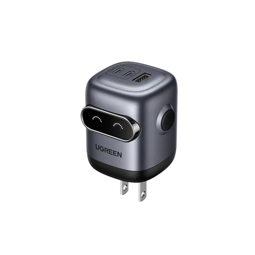 Sạc điện thoại 3 cổng USB-C và USB-A GaN 65W màu đen xám tạo hình robot Ugreen 45001 X662
