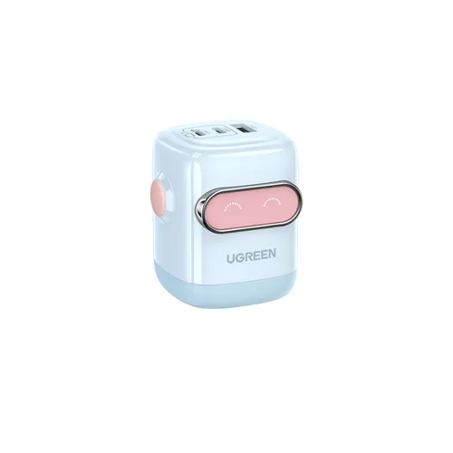 Sạc điện thoại 3 cổng USB-C và USB-A GaN 65W màu đen xám tạo hình robot Ugreen 45003 X662