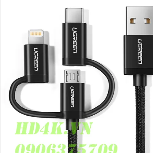 Cáp sạc USB Type-C+ Lightning + Micro USB 3 trong 1 dài  Ugreen 50206