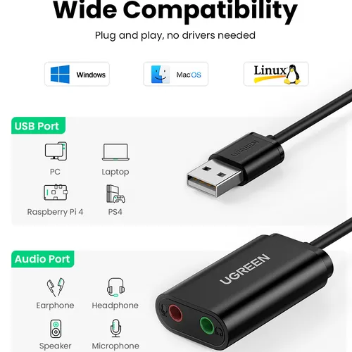 Cáp chuyển USB 2.0 to 3.5mm  Ugreen30724