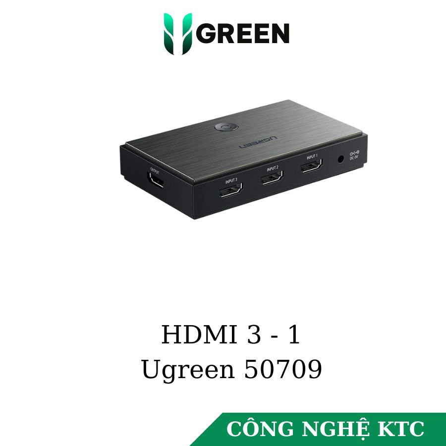 Bộ gộp HDMI chuẩn 2.0 3 vào 1 ra hỗ trợ 4K 60Hz Ugreen 50709