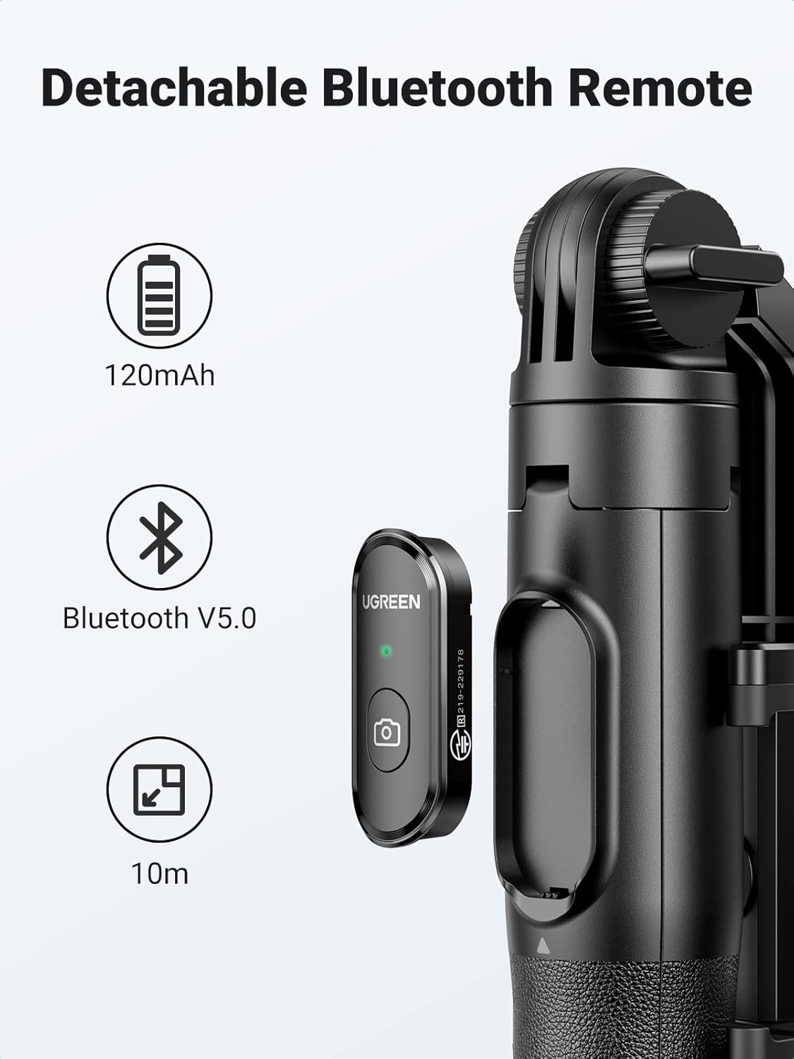 Gậy tự chụp ảnh và kẹp điện thoại có Bluetooth Ugreen 15062 LP586 Gậy tự chụp ảnh và kẹp điện thoại có Bluetooth Ugreen 15062 LP586