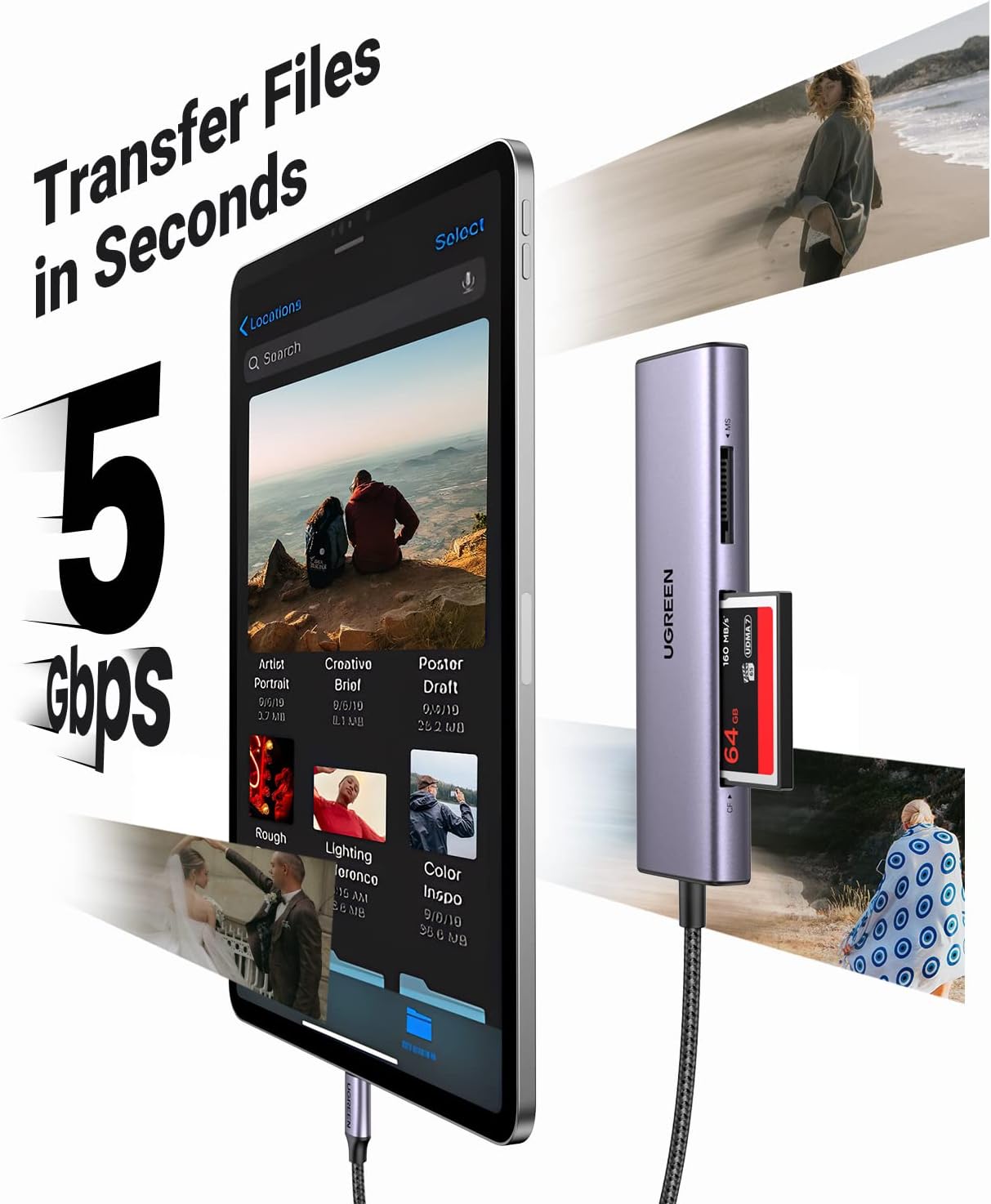 Đầu đọc thẻ USB - C hỗ trợ SD/TF/CF 3.0/MS Ugreen 15307 CM627 Đầu đọc thẻ USB - C hỗ trợ SD/TF/CF 3.0/MS Ugreen 15307 CM627