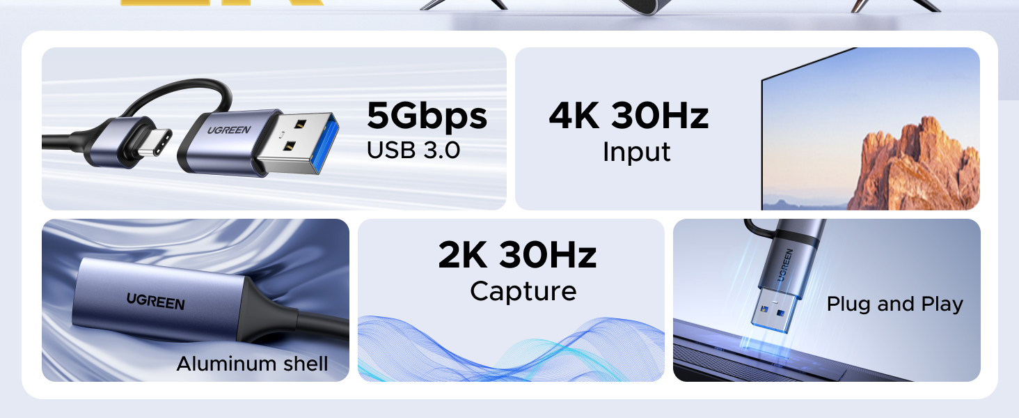 Thiết bị ghi hình HDMI to Type C / USB 3.0 2K@30Hz Ugreen 25854 CM629 Thiết bị ghi hình HDMI to Type C / USB 3.0 2K@30Hz Ugreen 25854 CM629