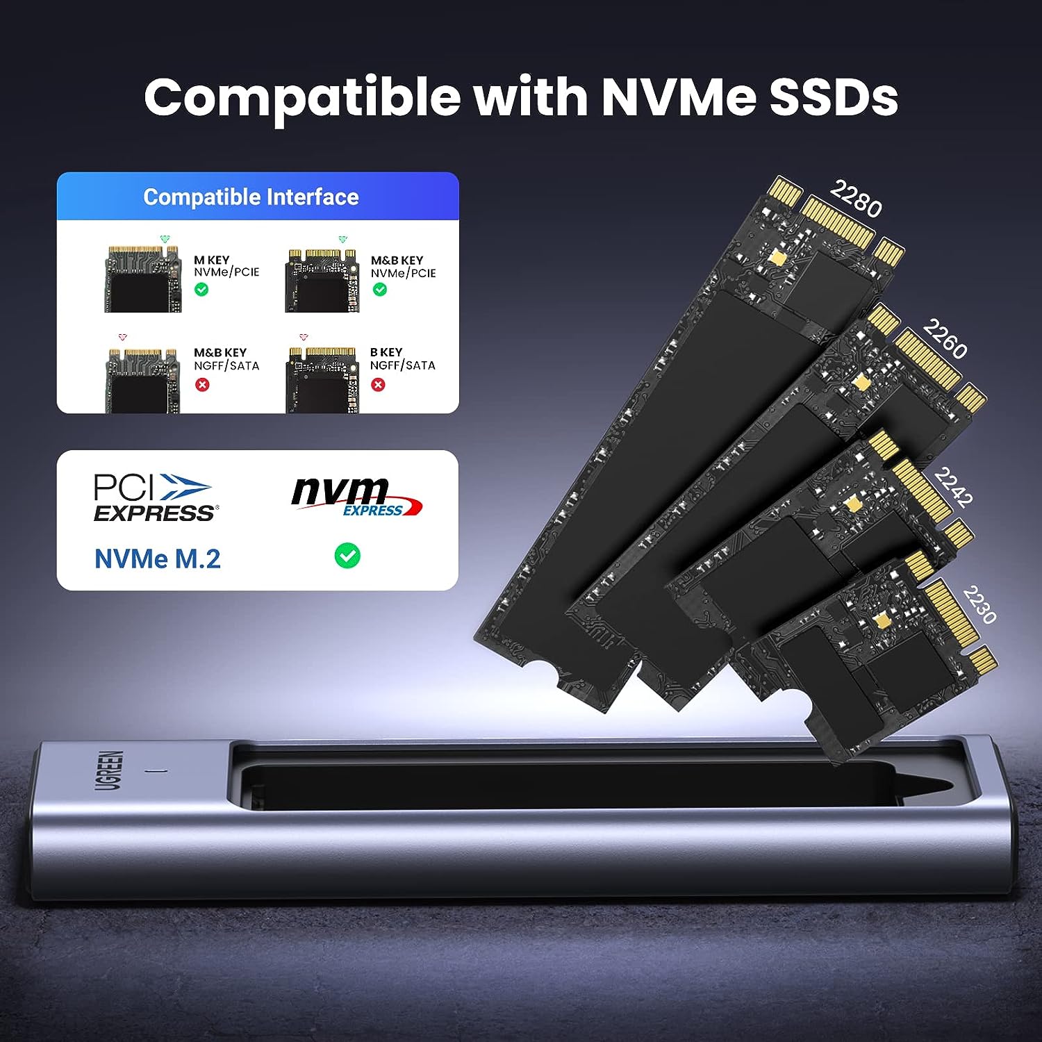 Box ổ cứng SSD M.2 M-KEY/M+B Key NVME - PCIE 3.0 USB C 3.1 GEN2 Ugreen 15511 Box ổ cứng SSD M.2 M-KEY/M+B Key NVME - PCIE 3.0 USB C 3.1 GEN2 Ugreen 15511