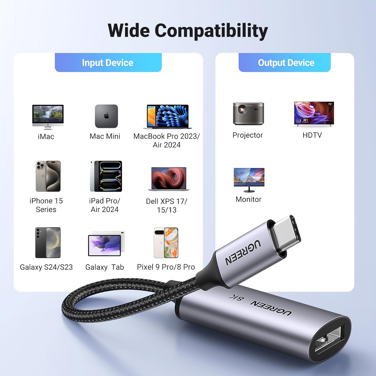 Cáp chuyển USB-C sang Displayport 1.4 hỗ trợ 8K@60HZ dài 10cm Ugreen 15575 Cáp chuyển USB-C sang Displayport 1.4 hỗ trợ 8K@60HZ dài 10cm Ugreen 15575
