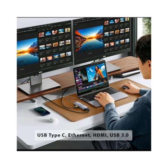  Bộ chuyển Type C to HDMI + VGA + USB 3.0 + LAN 1Gbps + Card Reader + PD 100w Ugreen 15600 CM498