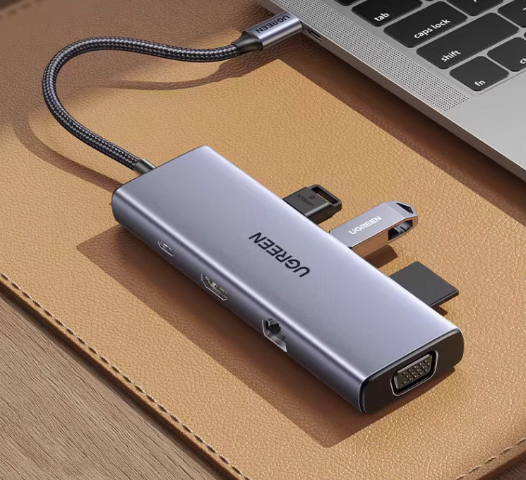  Bộ chuyển Type C to HDMI + VGA + USB 3.0 + LAN 1Gbps + Card Reader + PD 100w Ugreen 15600 CM498