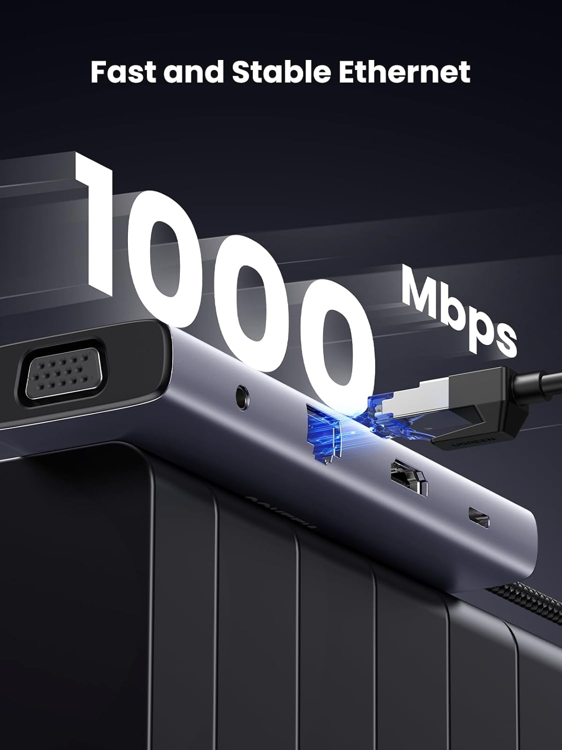 Bộ chuyển Type C to HDMI + VGA+ USB 3.0 + LAN 1Gbps + Card Reader + 3.5mm Ugreen 15601 CM498 Bộ chuyển Type C to HDMI + VGA+ USB 3.0 + LAN 1Gbps + Card Reader + 3.5mm Ugreen 15601 CM498