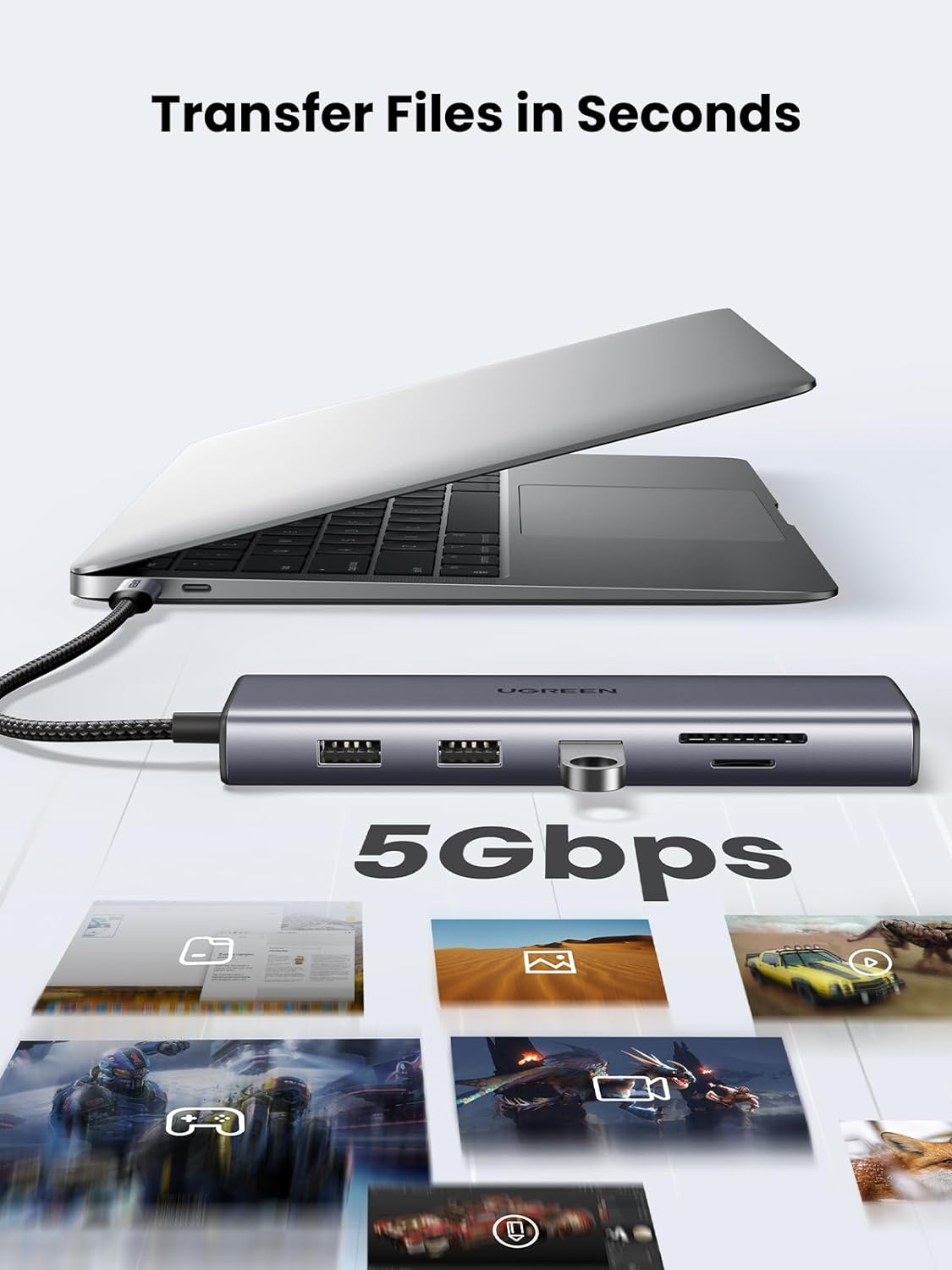 Bộ chuyển Type C to HDMI + VGA+ USB 3.0 + LAN 1Gbps + Card Reader + 3.5mm Ugreen 15601 CM498 Bộ chuyển Type C to HDMI + VGA+ USB 3.0 + LAN 1Gbps + Card Reader + 3.5mm Ugreen 15601 CM498