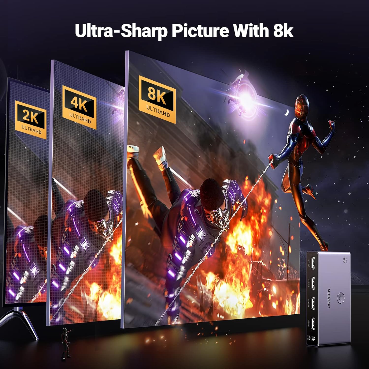 Bộ gộp HDMI chuẩn 2.1 3 vào 1 ra hỗ trợ 8K 60Hz Ugreen 15604 Bộ gộp HDMI chuẩn 2.1 3 vào 1 ra hỗ trợ 8K 60Hz Ugreen 15604