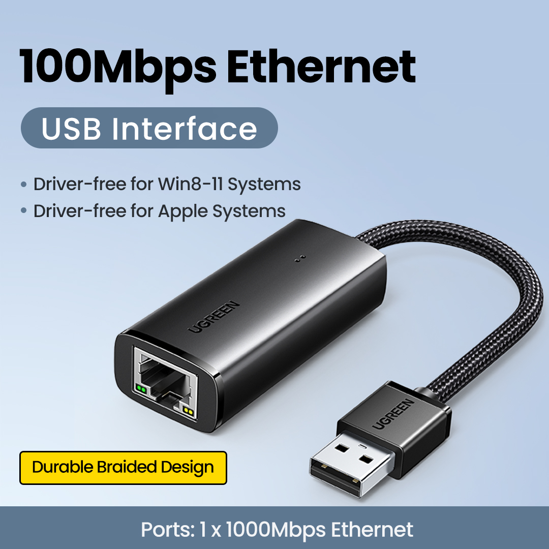 Cáp chuyển USB 2.0 to LAN 100Mbps Ugreen 15632 CM650 Cáp chuyển USB 2.0 to LAN 100Mbps Ugreen 15632 CM650
