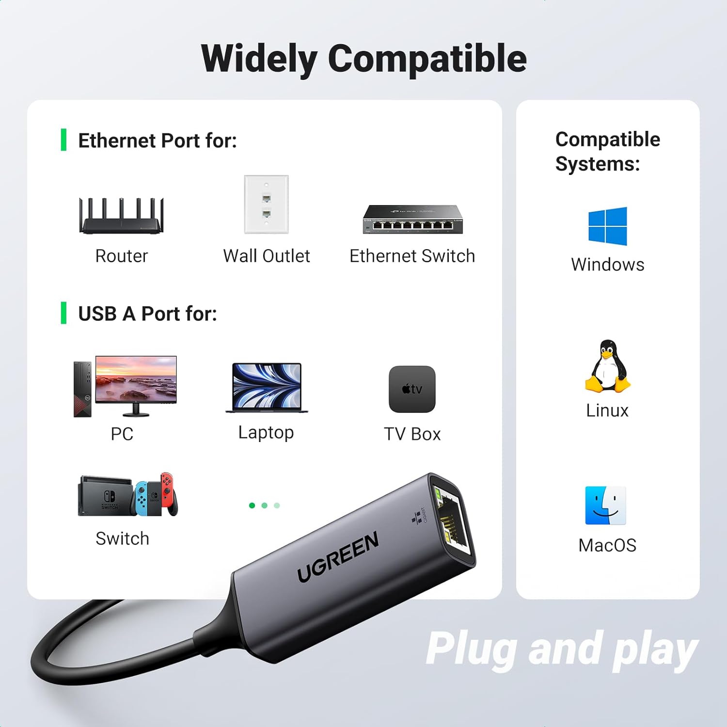 Cáp chuyển USB 3.0 to Lan 1000 Mbps Ugreen 15736 CM209 Cáp chuyển USB 3.0 to Lan 1000 Mbps Ugreen 15736 CM209
