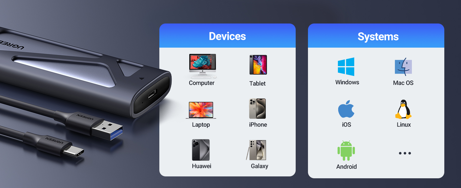 Thiết bị đựng ổ cứng cỡ M.2 chuẩn M2 SATA/NVMe Ugreen 15813 CM767 Thiết bị đựng ổ cứng cỡ M.2 chuẩn M2 SATA/NVMe Ugreen 15813 CM767