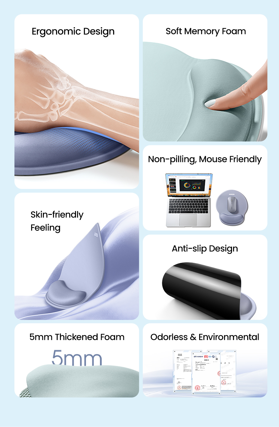 Tấm lót chuột chất liệu cao su (không xốp) màu xám Ugreen 25244 Tấm lót chuột chất liệu cao su (không xốp) màu xám Ugreen 25244