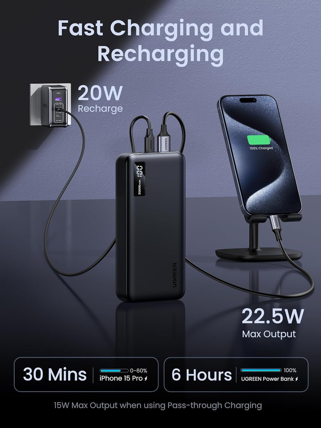 Pin sạc dự phòng dùng cho điện thoại 20000mAh Li-ion màu đen 3 cổng đầu ra Ugreen 25683 Pin sạc dự phòng dùng cho điện thoại 20000mAh Li-ion màu đen 3 cổng đầu ra Ugreen 25683