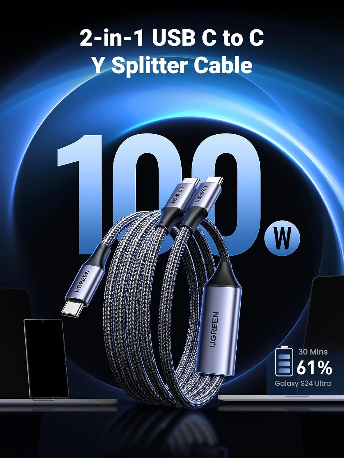 Cáp sạc USB Type C ra 2 cổng Type C dài 1.5m 100W Ugreen 35087 US561 Cáp sạc USB Type C ra 2 cổng Type C dài 1.5m 100W Ugreen 35087 US561