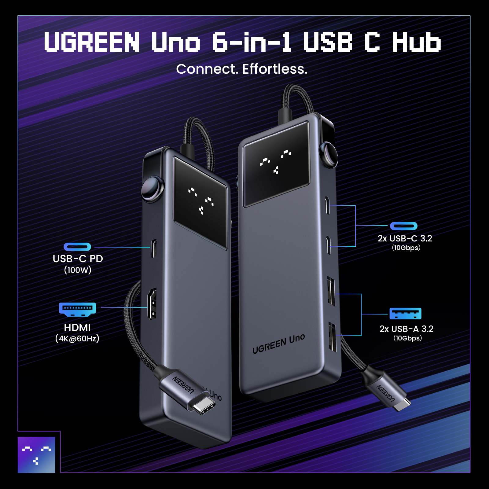 Bộ chuyển đổi USB-C sang USB-C PD+2*USB 3.2+2*USB-C 3.2+HDMI Groovy Robot Uno Ugreen 35998 CD361 Bộ chuyển đổi USB-C sang USB-C PD+2*USB 3.2+2*USB-C 3.2+HDMI Groovy Robot Uno Ugreen 35998 CD361