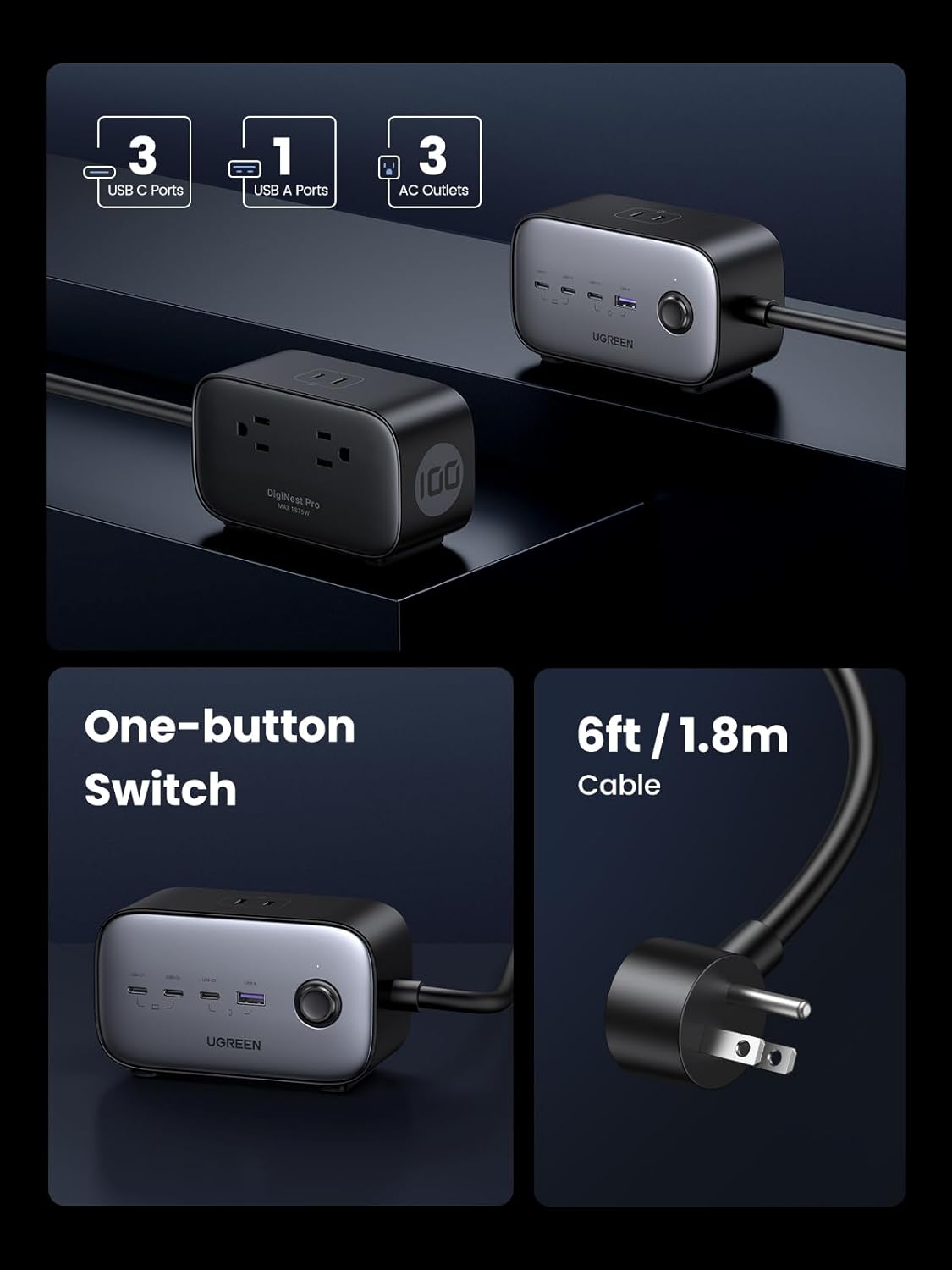 Sạc điện thoại laptop DigiNest Pro 3 cổng USB-C và 1 cổng USB 100W Ugreen 40896 Sạc điện thoại laptop DigiNest Pro 3 cổng USB-C và 1 cổng USB 100W Ugreen 40896