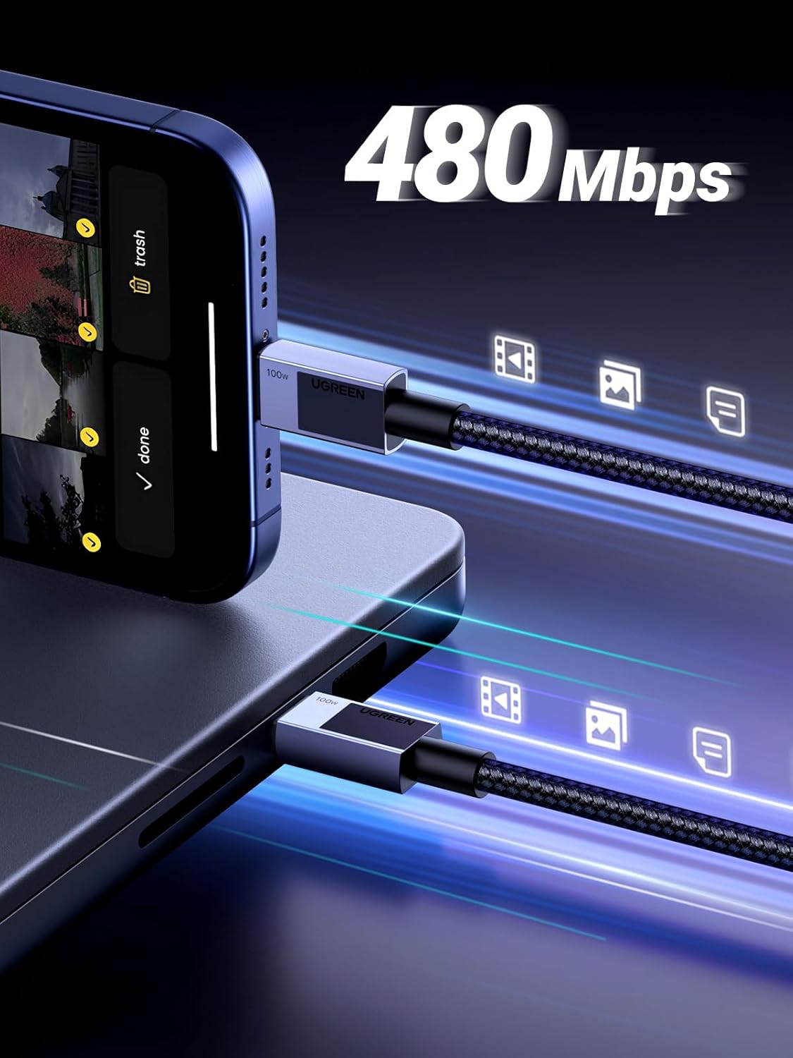 Cáp sạc USB Type C dài 1m sạc nhanh 5A 100W Ugreen 45063 L512 Cáp sạc USB Type C dài 1m sạc nhanh 5A 100W Ugreen 45063 L512