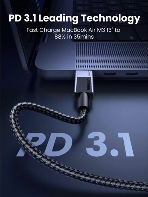 Cáp Sạc USB-C PD3.1 dài 2m sạc nhanh 5A PD 240W Ugreen 45068 L513 Cáp Sạc USB-C PD3.1 dài 2m sạc nhanh 5A PD 240W Ugreen 45068 L513