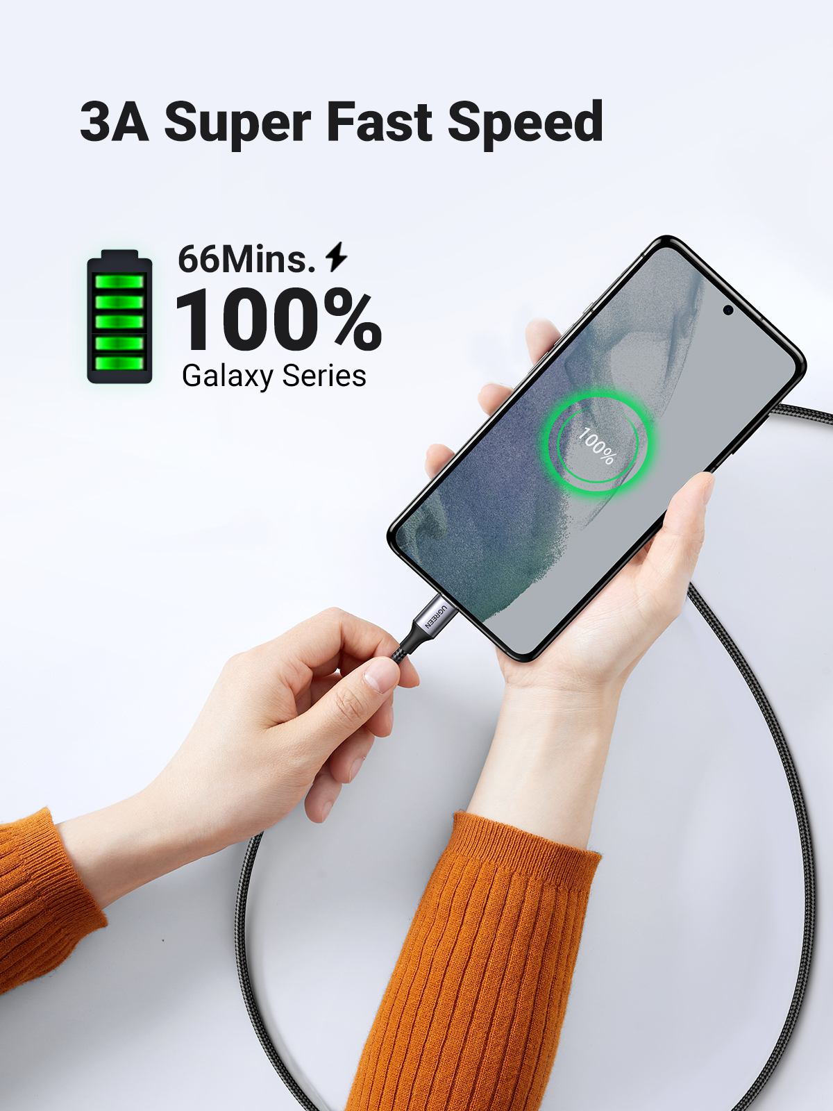 Cáp sạc USB C  dài 1M PD 60W màu xám Ugreen 50150 US261 Cáp sạc USB C  dài 1M PD 60W màu xám Ugreen 50150 US261