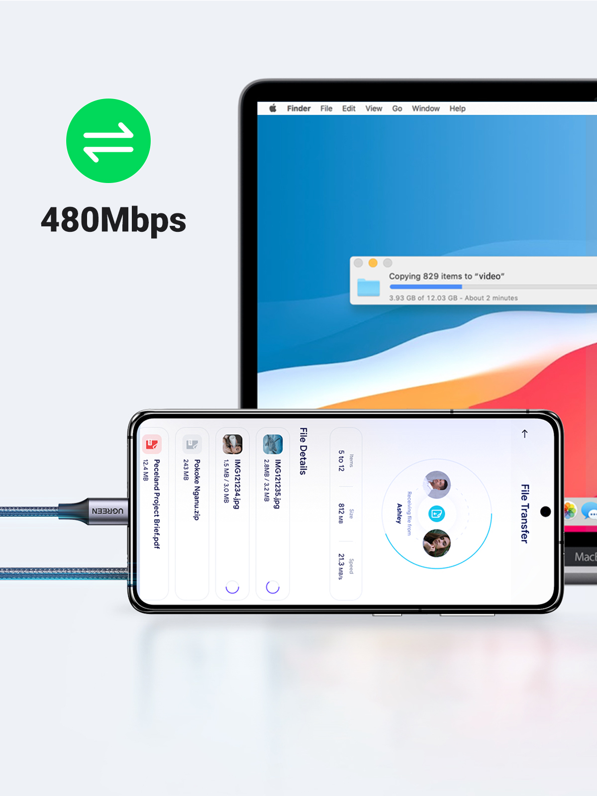Cáp sạc USB C  dài 1M PD 60W màu xám Ugreen 50150 US261 Cáp sạc USB C  dài 1M PD 60W màu xám Ugreen 50150 US261