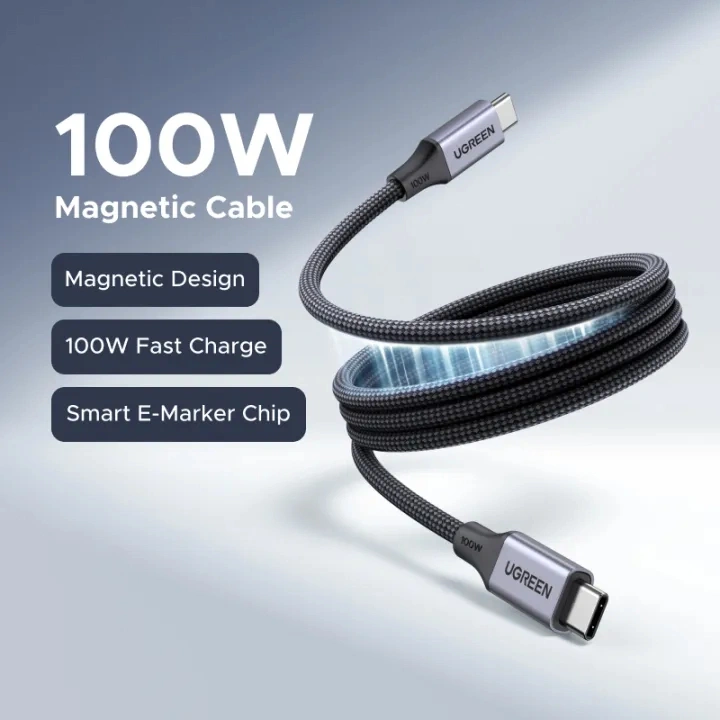 Cáp sạc nhanh Type-C từ tính dài 1M 100W Ugreen 55517 L520 Cáp sạc nhanh Type-C từ tính dài 1M 100W Ugreen 55517 L520