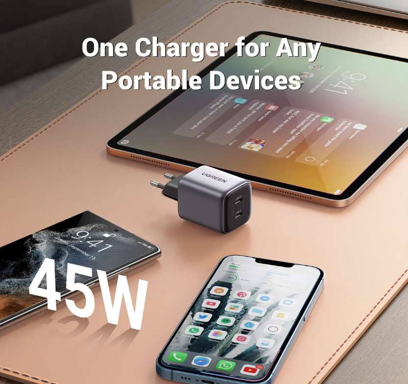 Củ sạc nhanh Nexode GaN 45W 2 cổng Type-C PD3.0 Ugreen 90573 Củ sạc nhanh Nexode GaN 45W 2 cổng Type-C PD3.0 Ugreen 90573