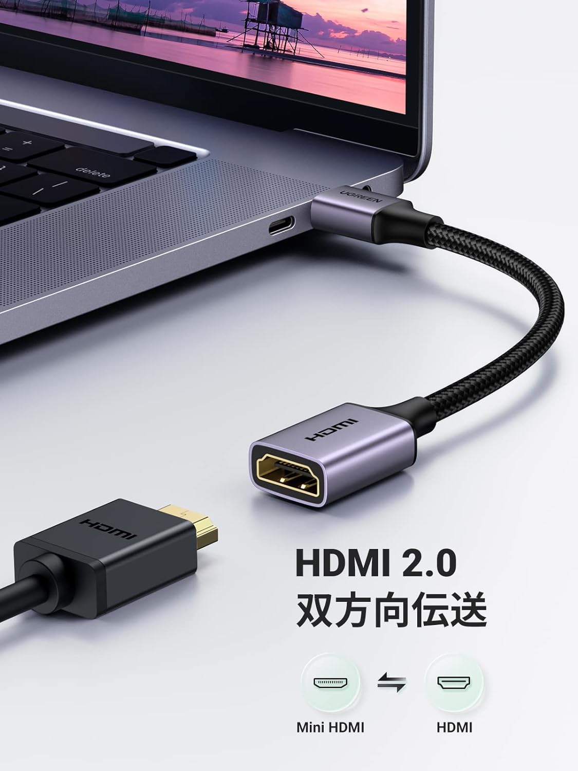 Cáp Mini HDMI to HDMI hỗ trợ 4K dài 15cm Ugreen 90593 Cáp Mini HDMI to HDMI hỗ trợ 4K dài 15cm Ugreen 90593
