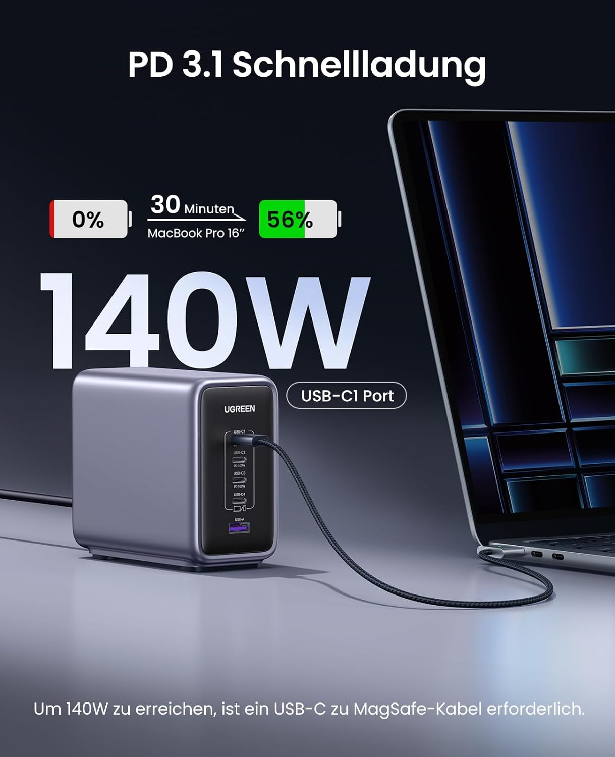Củ sac Nexcode GaN 300W Desktop Charger EU 4C1A Ugreen 90903B Củ sac Nexcode GaN 300W Desktop Charger EU 4C1A Ugreen 90903B