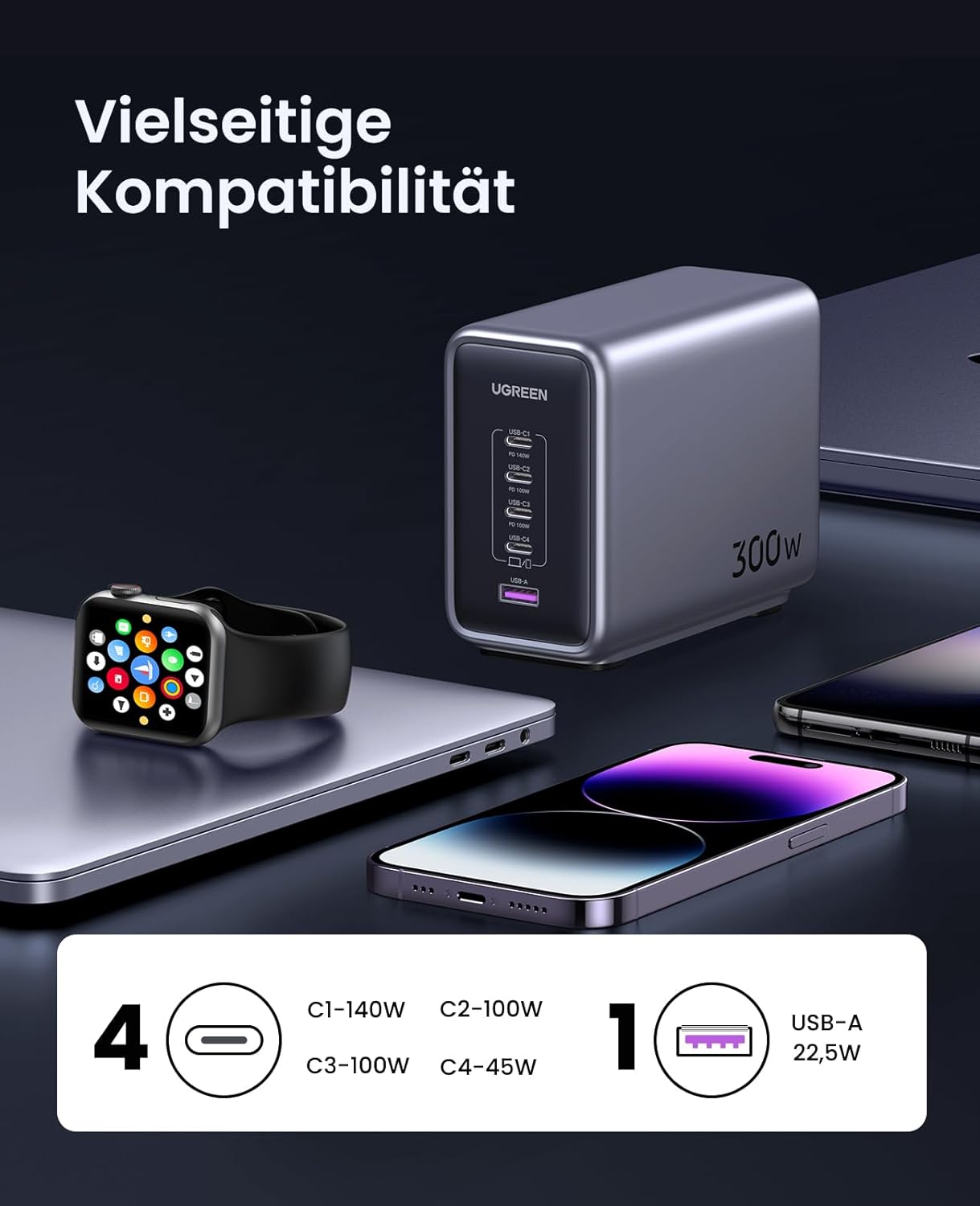 Củ sac Nexcode GaN 300W Desktop Charger EU 4C1A Ugreen 90903B Củ sac Nexcode GaN 300W Desktop Charger EU 4C1A Ugreen 90903B