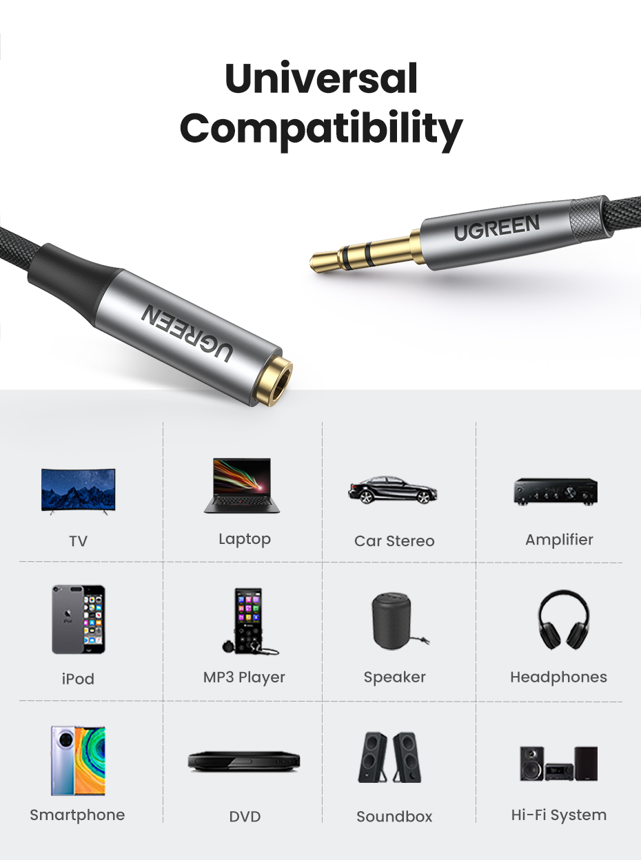 Cáp Audio 3.5mm nối dài 1m Ugreen 50238 AV190 Cáp Audio 3.5mm nối dài 1m Ugreen 50238 AV190