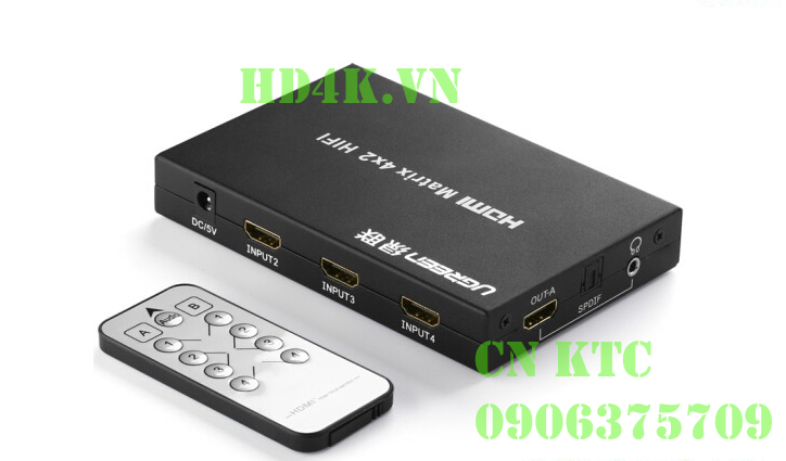 Bộ chia HDMI 4 ra 2 matrix hỗ trợ 1080p Ugreen 40216