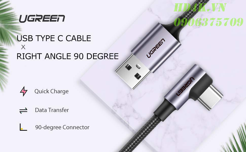 Cáp chuyển Type C to USB 2.0 góc 90 dài 1m Ugreen 50941