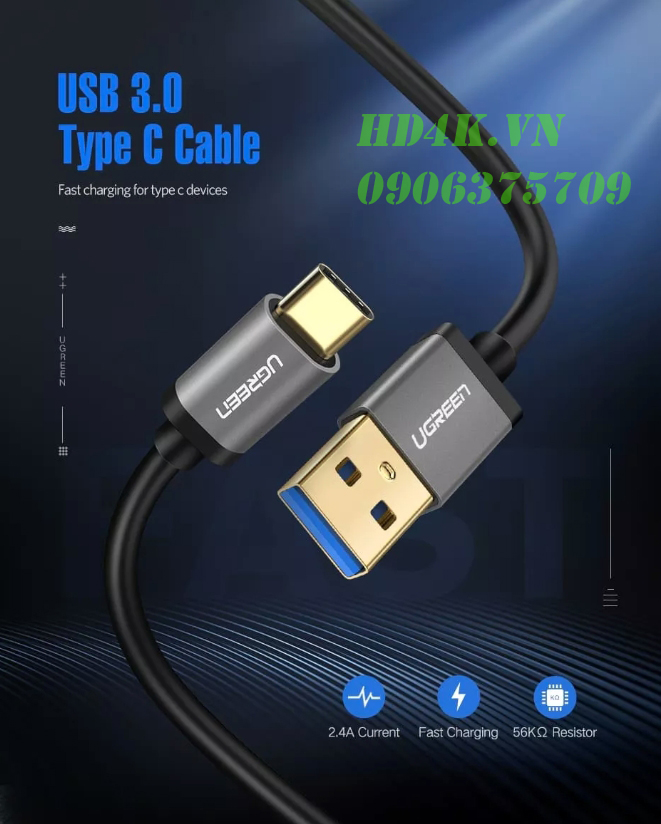 Cáp chuyển USB Type C to USB 3.0 dài 2m Ugreen 30535
