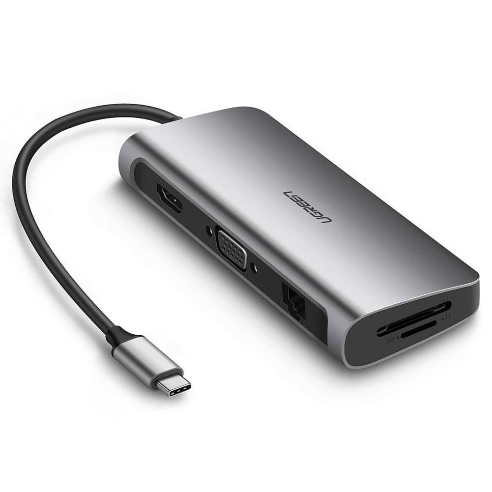 HUB đa năng Type C to HDMI/VGA + Hub USB 3.0, Lan, TF/SF Ugreen