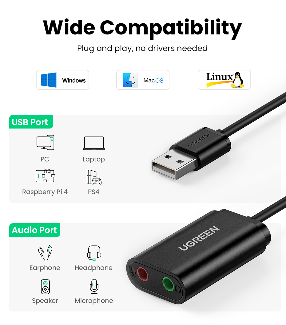 Cáp chuyển USB 2.0 to 3.5mm Ugreen30724 Cáp chuyển USB 2.0 to 3.5mm Ugreen30724