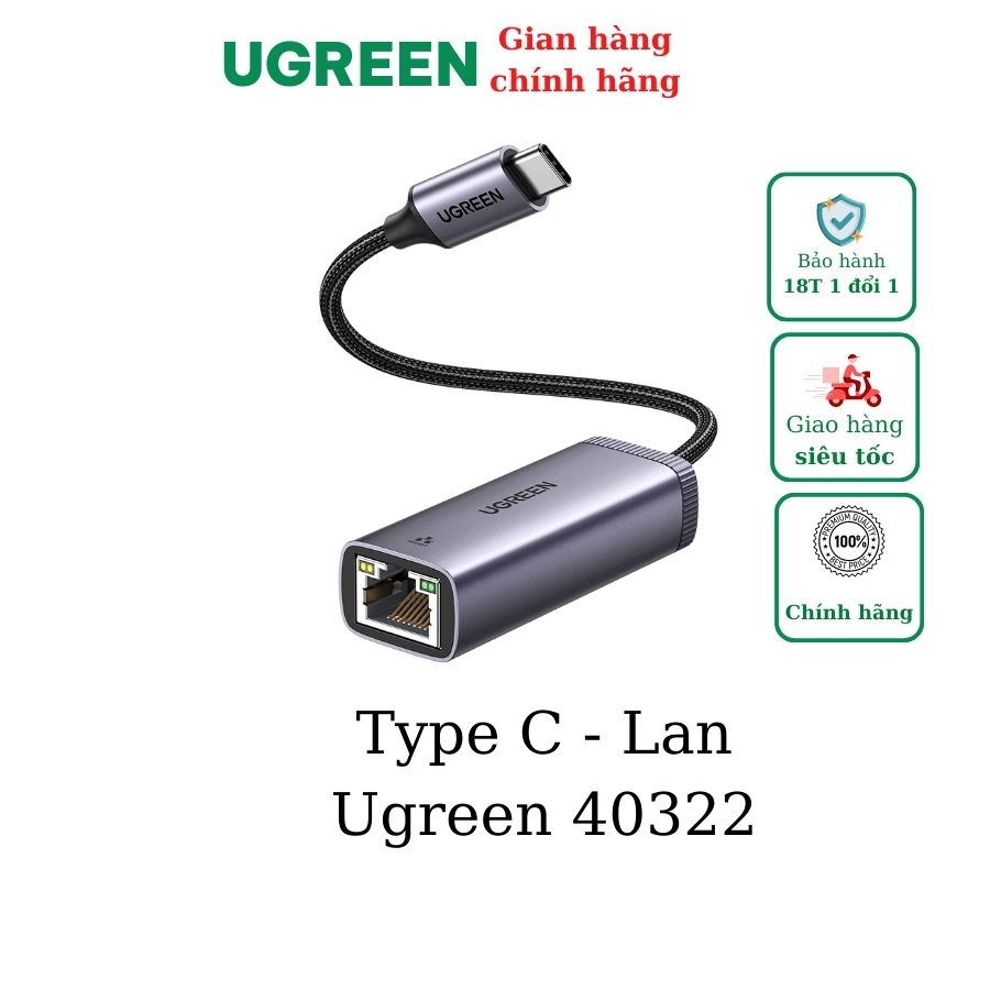 Cáp chuyển USB Type C sang LAN 1Gbps Ugreen 40322