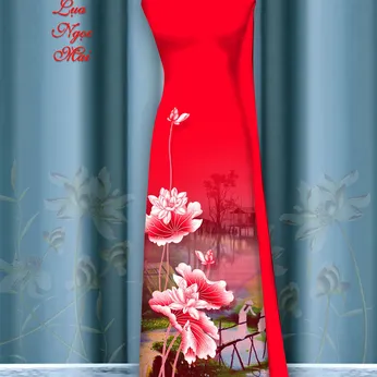 Vải áo dài hoa sen in 3d