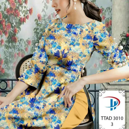 Vải áo dài hoa và lá xinh