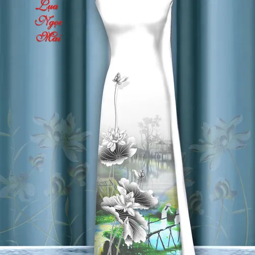 Vải áo dài hoa sen in 3d