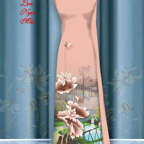 Vải áo dài hoa sen in 3d