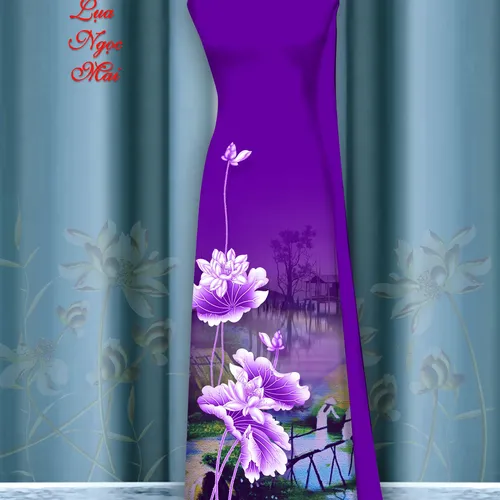Vải áo dài hoa sen in 3d