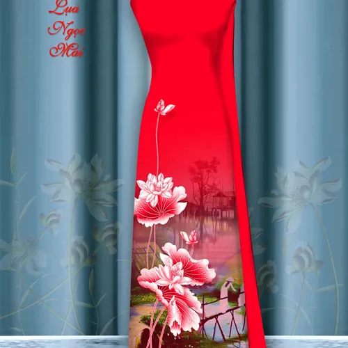 Vải áo dài hoa sen in 3d