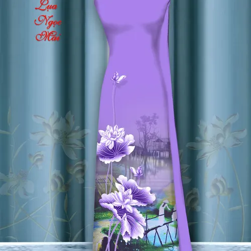 Vải áo dài hoa sen in 3d