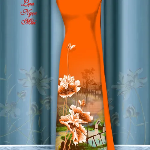 Vải áo dài hoa sen in 3d