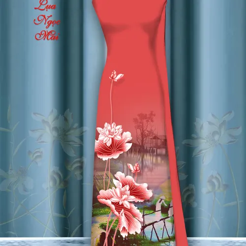 Vải áo dài hoa sen in 3d