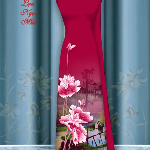 Vải áo dài hoa sen in 3d